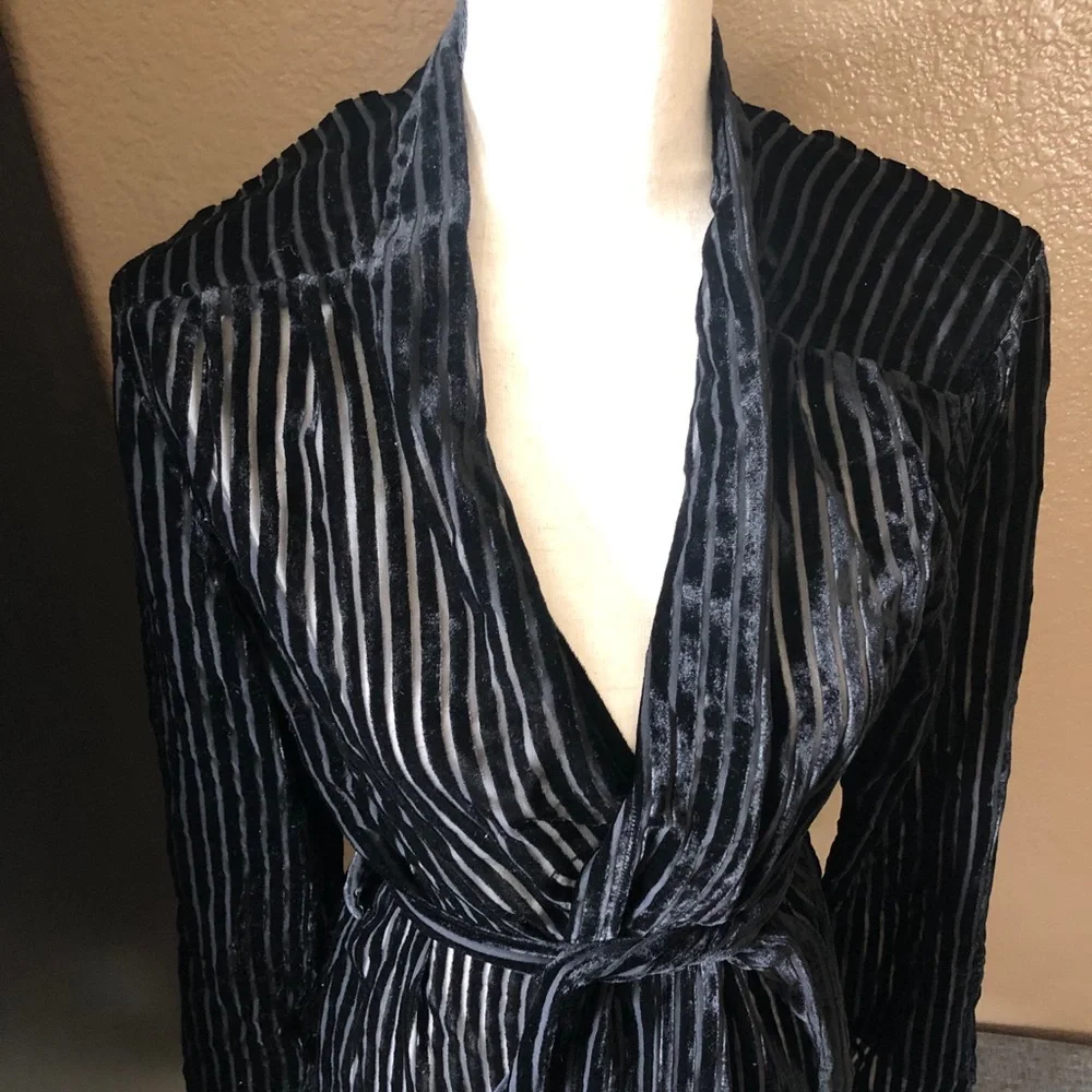 Knot Sisters EUC Velvet & Sheer Striped Black Cardigan Medium - Picture 5 of 14